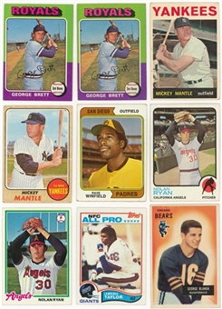 1955-82 Topps and Bowman Baseball and Football Hall of Famer Cards (9) – Including Brett (2), Winfield and "LT" Rookies plus 1964 and 1968 Topps Mantle Cards
